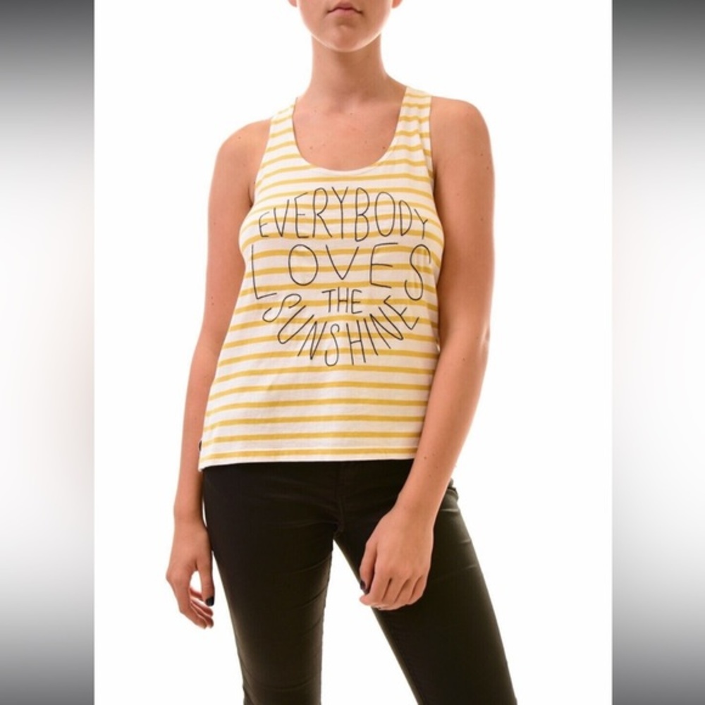 SUNDRY Womens Tank Top Unique Everybody Loves The Sunshine Gold/White Size 2